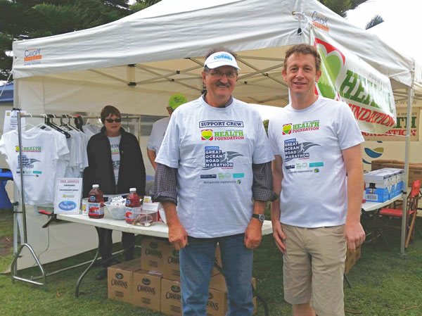 Mayor Frank Buchanan and last year's highest fundraiser, Steve Neal, at the Health Foundation Stall